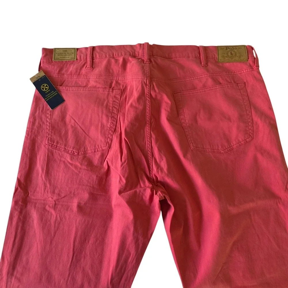 Polo Ralph Lauren Mens Varick Slim Straight Pants Red Salmon Pink 44B x 30
